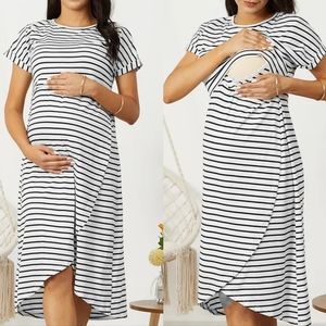 PatPat Black & White Striped Nursing/Maternity Dress